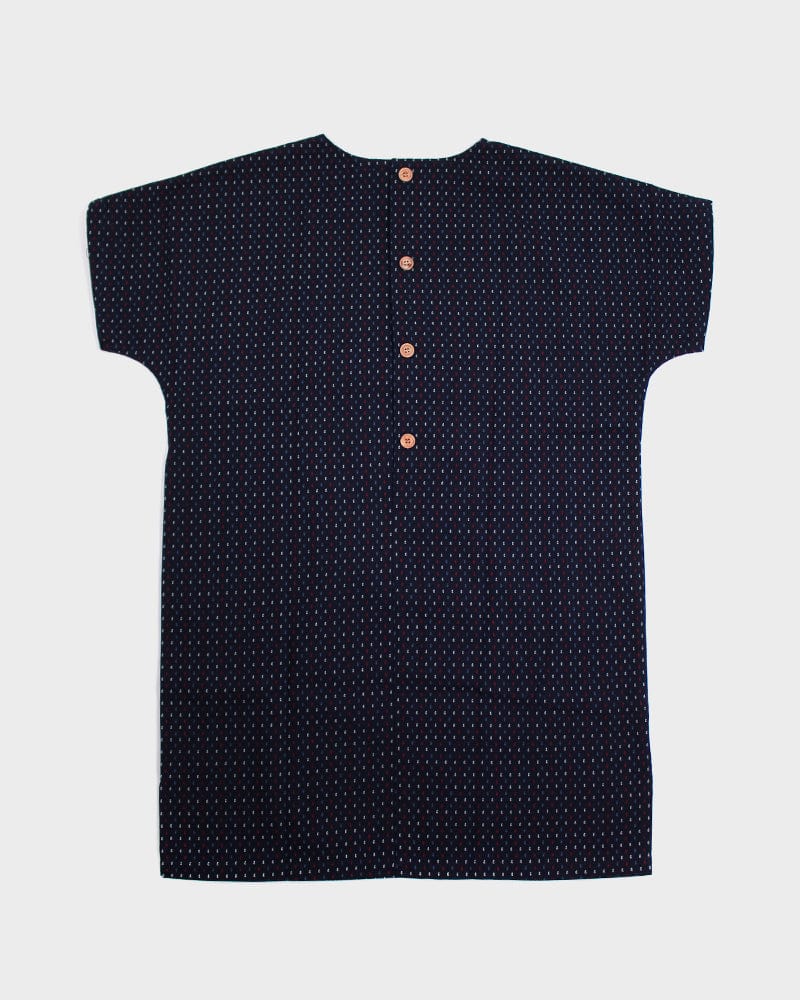 ToK Pocket Dress, Oversized, Indigo with Blue, Red, and White Dashes