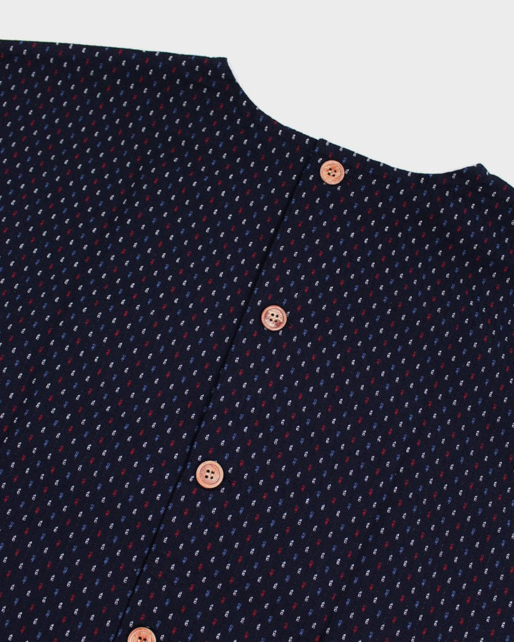 ToK Pocket Dress, Oversized, Indigo with Blue, Red, and White Dashes