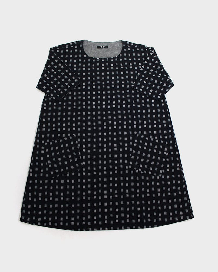 ToK Pocket Dress, Oversized A-Line, Black with White Squares