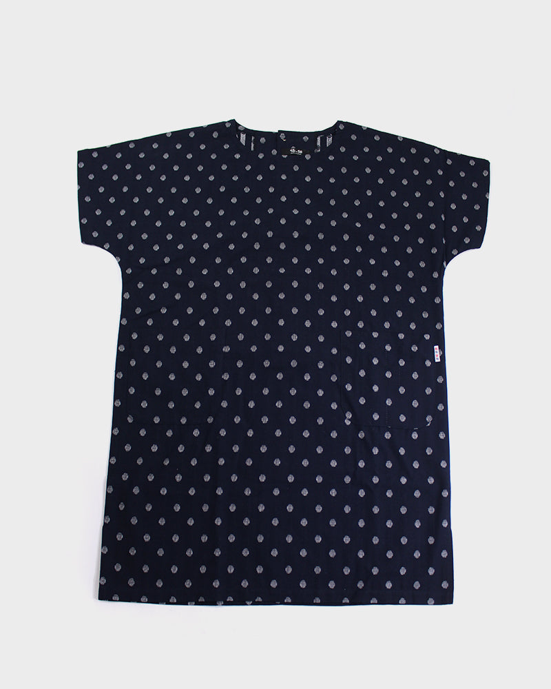 ToK Pocket Dress, Oversized, Indigo with White Polka Dots
