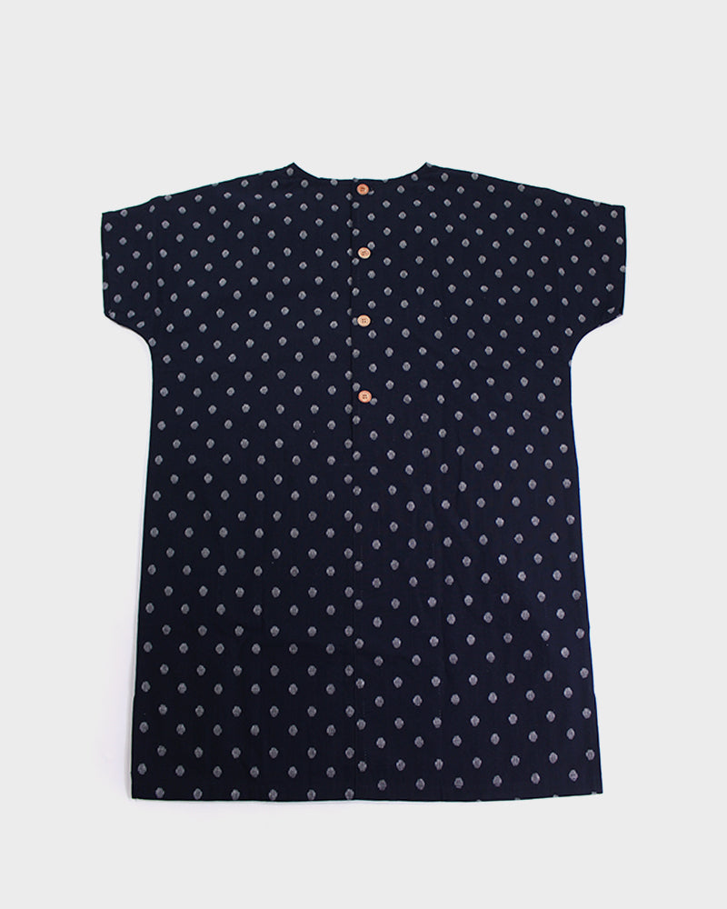 ToK Pocket Dress, Oversized, Indigo with White Polka Dots