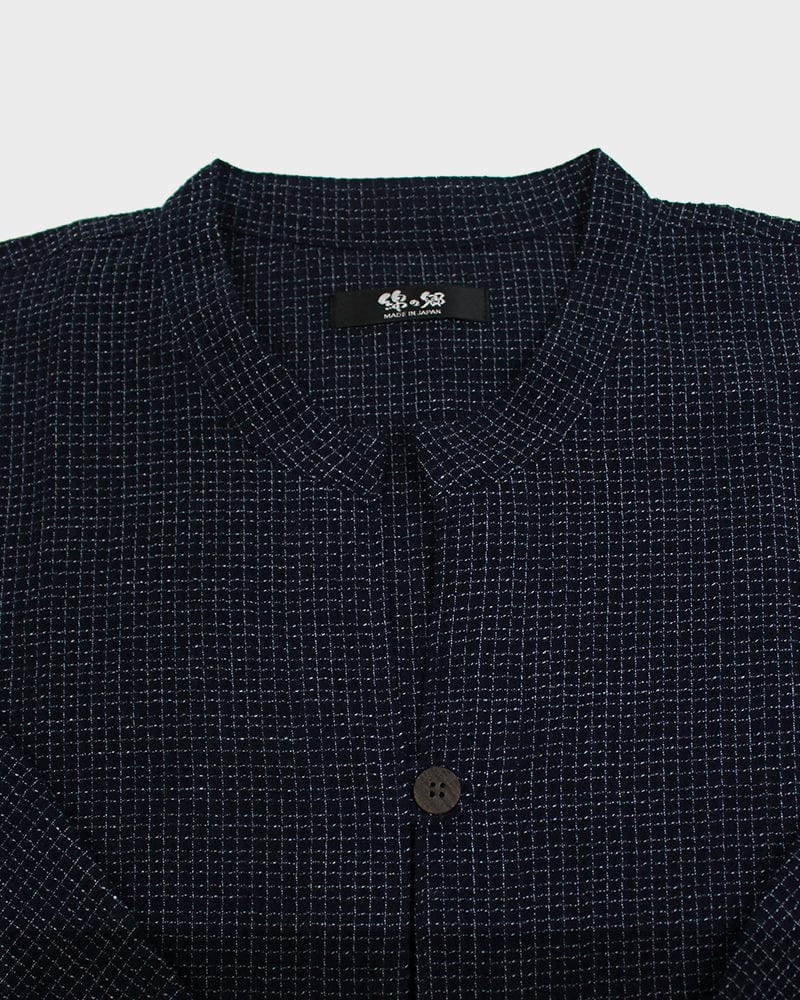 ToK Pocket Dress, Oversized A-Line, Front Button, Chijimi, Grid