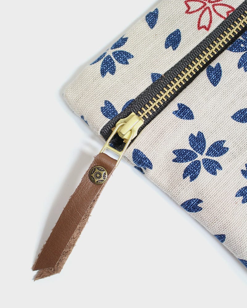 Kiriko Original Flat Zipper Pouch, Medium, Cream Sakura