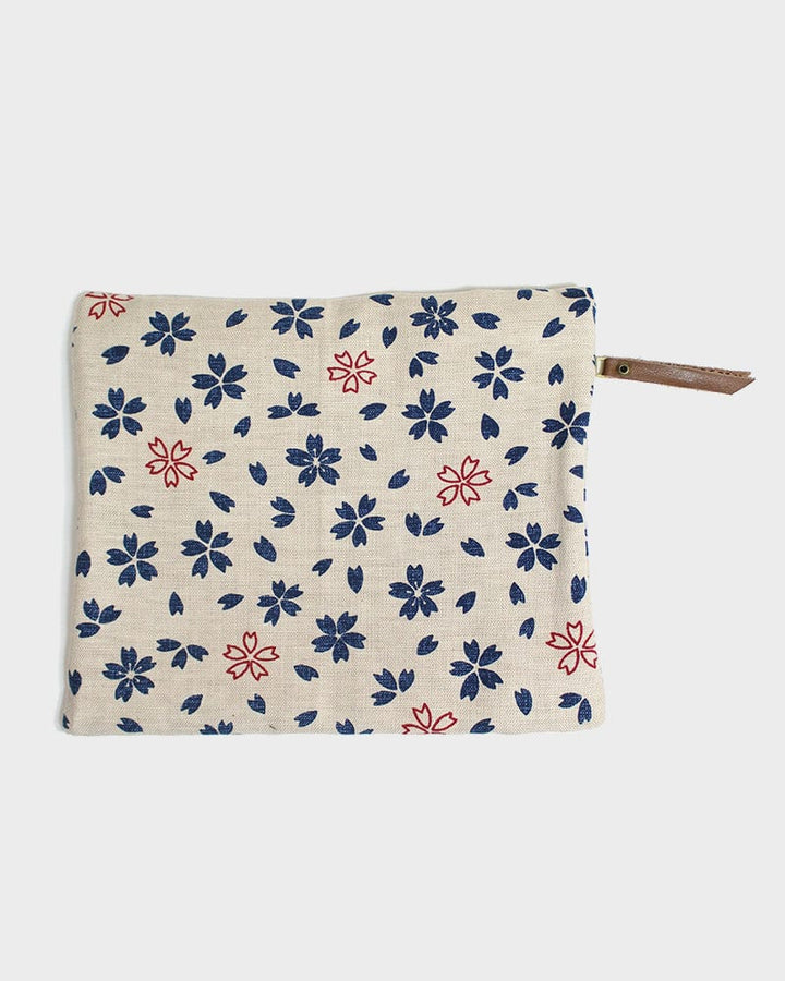 Kiriko Original Flat Zipper Pouch, Medium, Cream Sakura