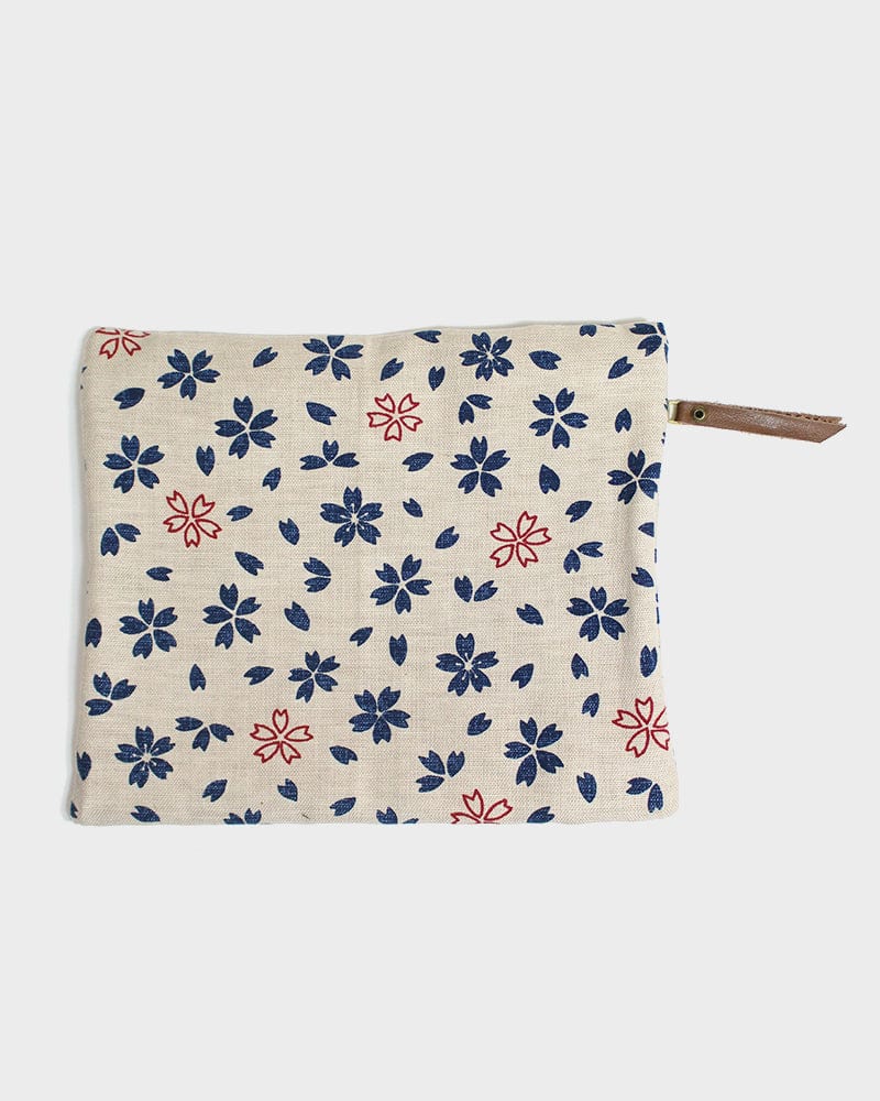 Kiriko Original Flat Zipper Pouch, Medium, Cream Sakura
