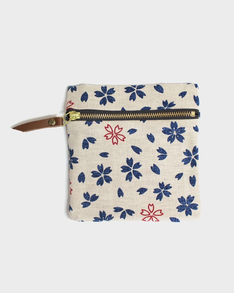 Small flat zipper pouch with sakura pattern by Kiriko Made