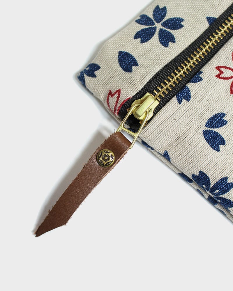 Kiriko Original Flat Zipper Pouch, Small, Cream Sakura
