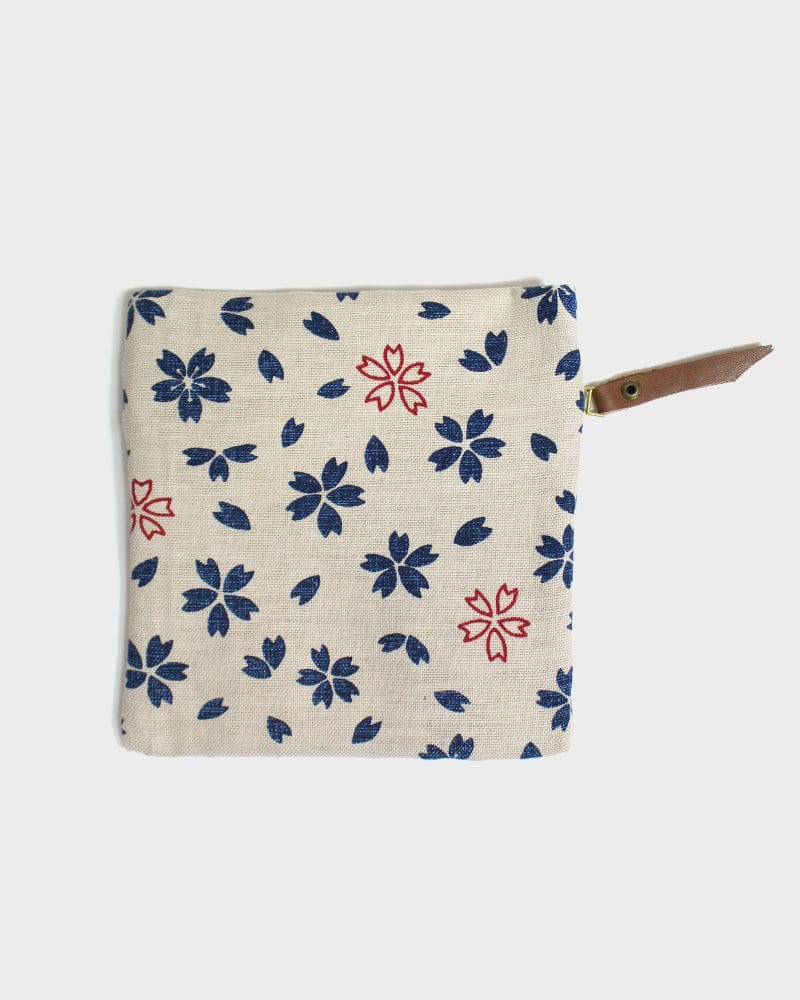 Kiriko Original Flat Zipper Pouch, Small, Cream Sakura