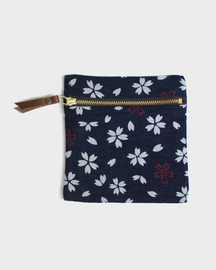 Kiriko Original Flat Zipper Pouch, Small, Dark Indigo Sakura