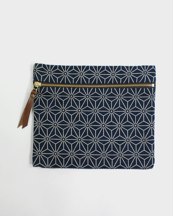 Flat Medium Zipper Pouch, Indigo Small Asanoha