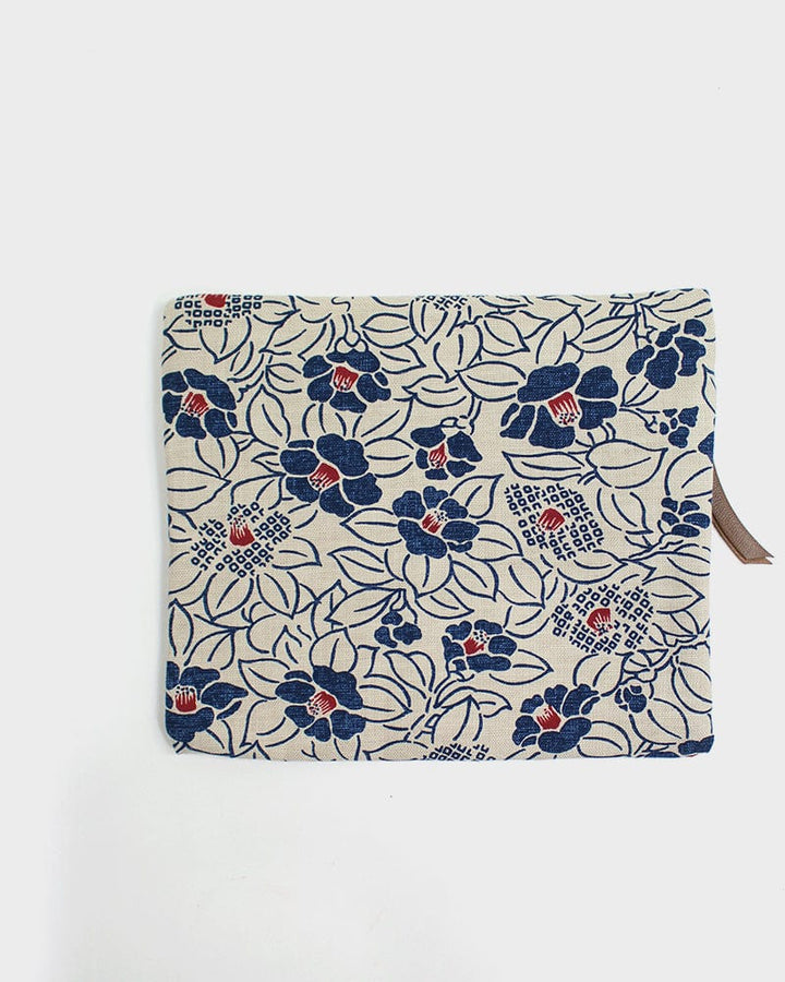 Kiriko Original Flat Zipper Pouch, Medium, Cream Tsubaki