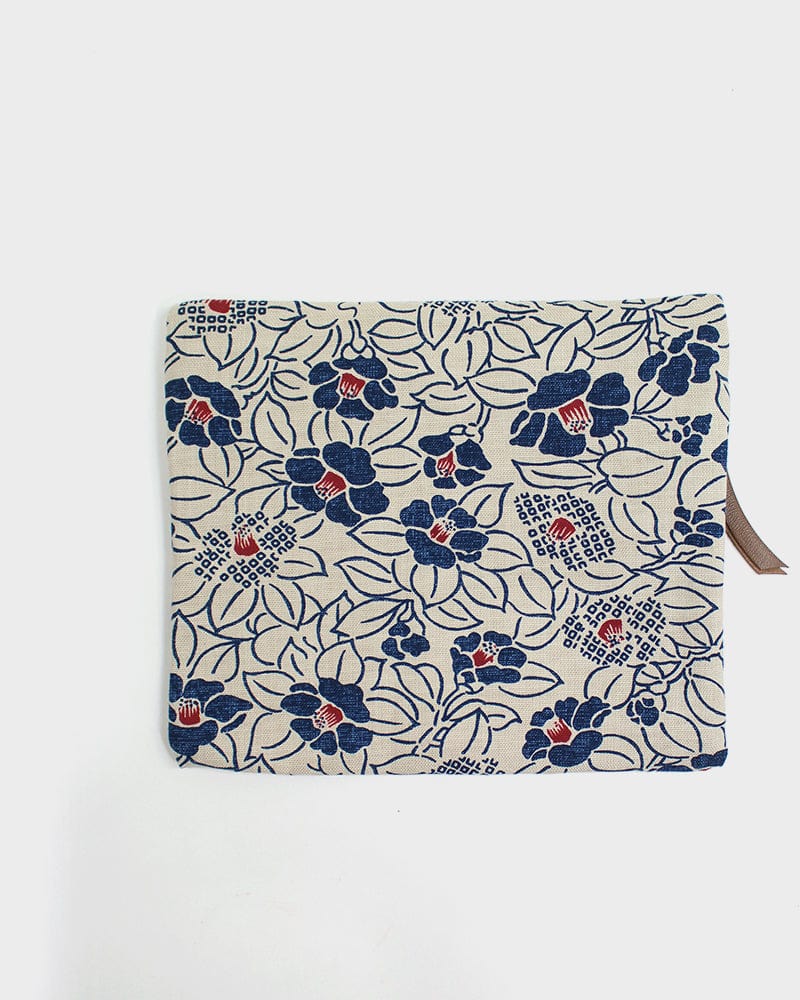 Kiriko Original Flat Zipper Pouch, Medium, Cream Tsubaki