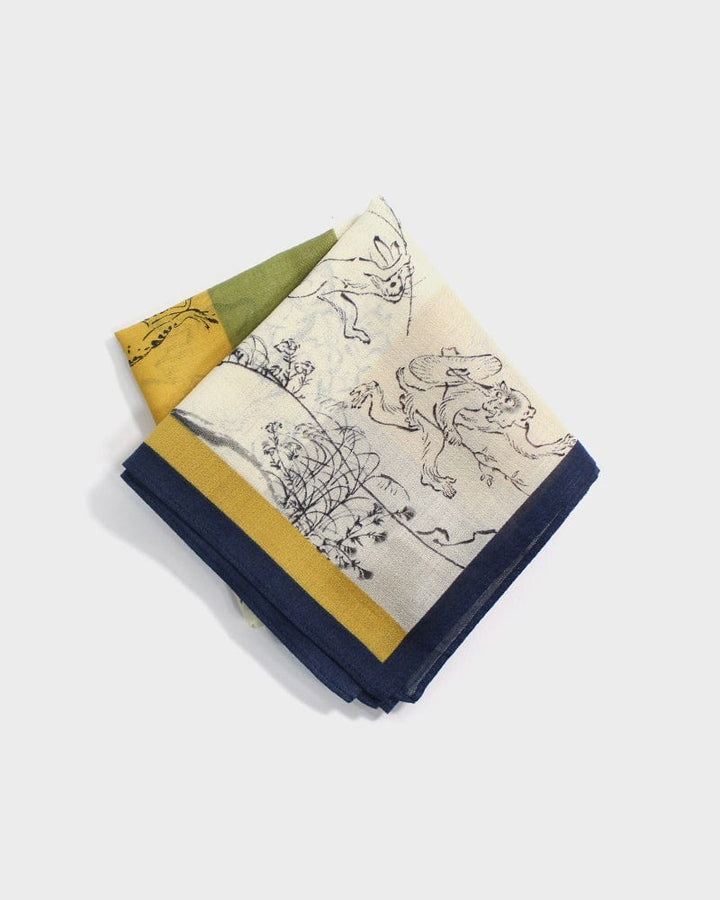 Japanese Handkerchief, Classic, Choju-Giga, Mustard and Natural
