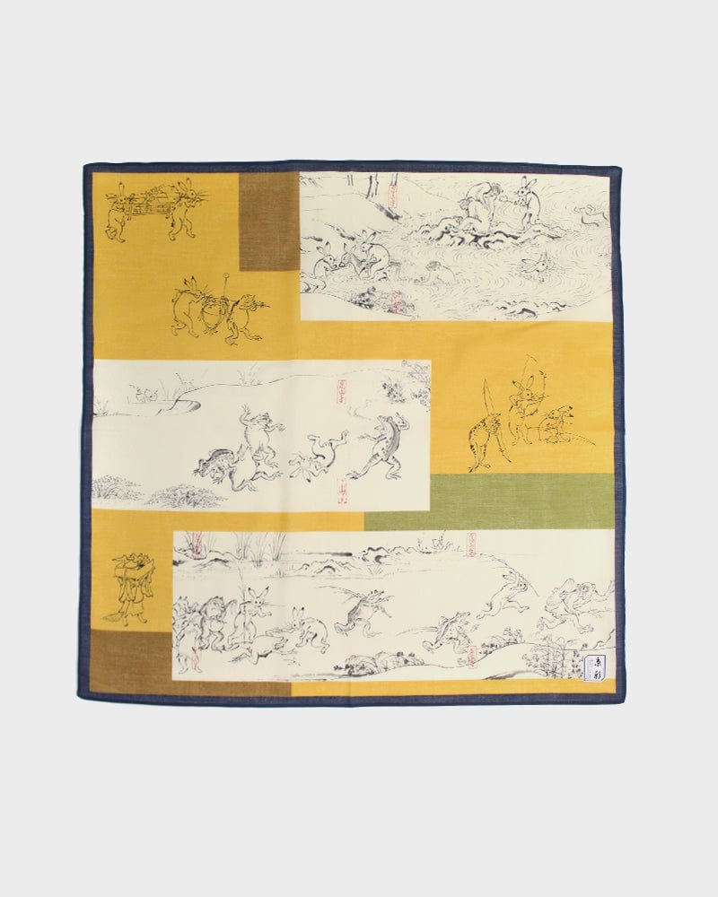Japanese Handkerchief, Classic, Choju-Giga, Mustard and Natural