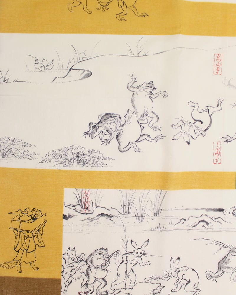 Japanese Handkerchief, Classic, Choju-Giga, Mustard and Natural