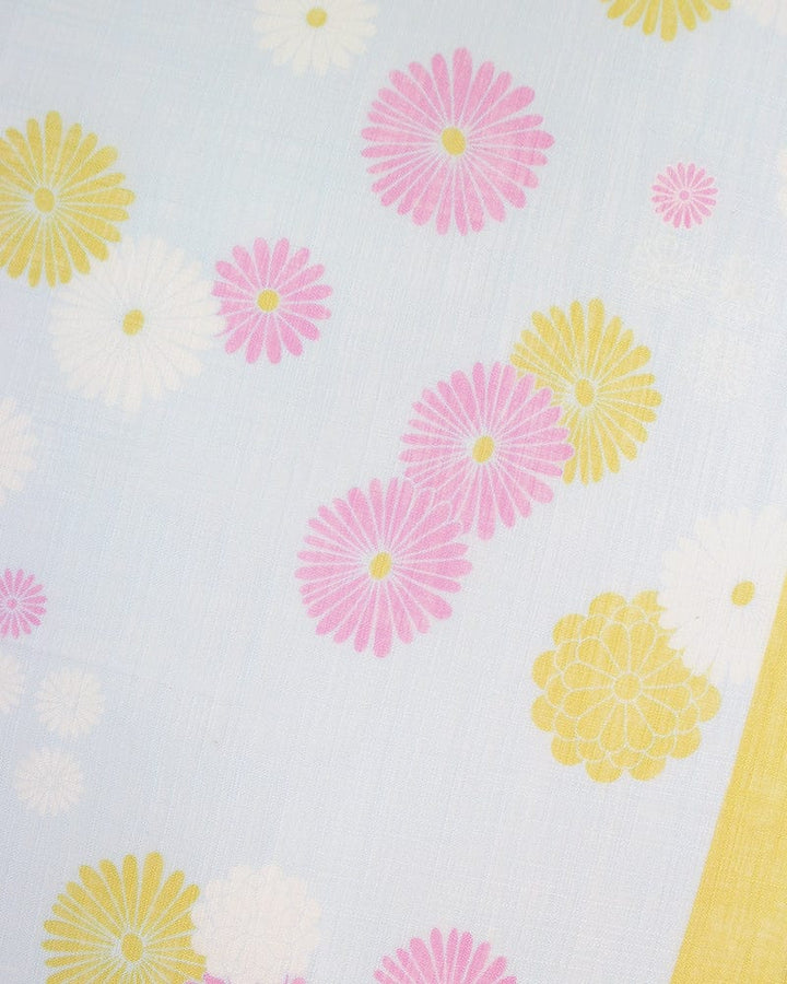 Japanese Handkerchief, Classic, Fushiito, Yellow and Pink Kiku