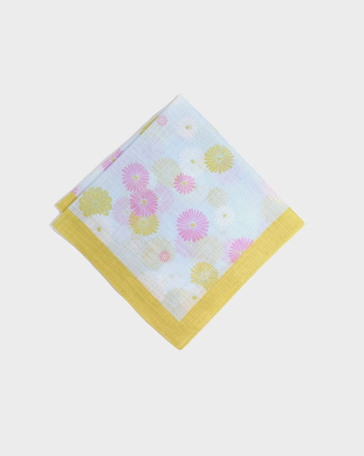 Japanese Handkerchief, Classic, Fushiito, Yellow and Pink Kiku
