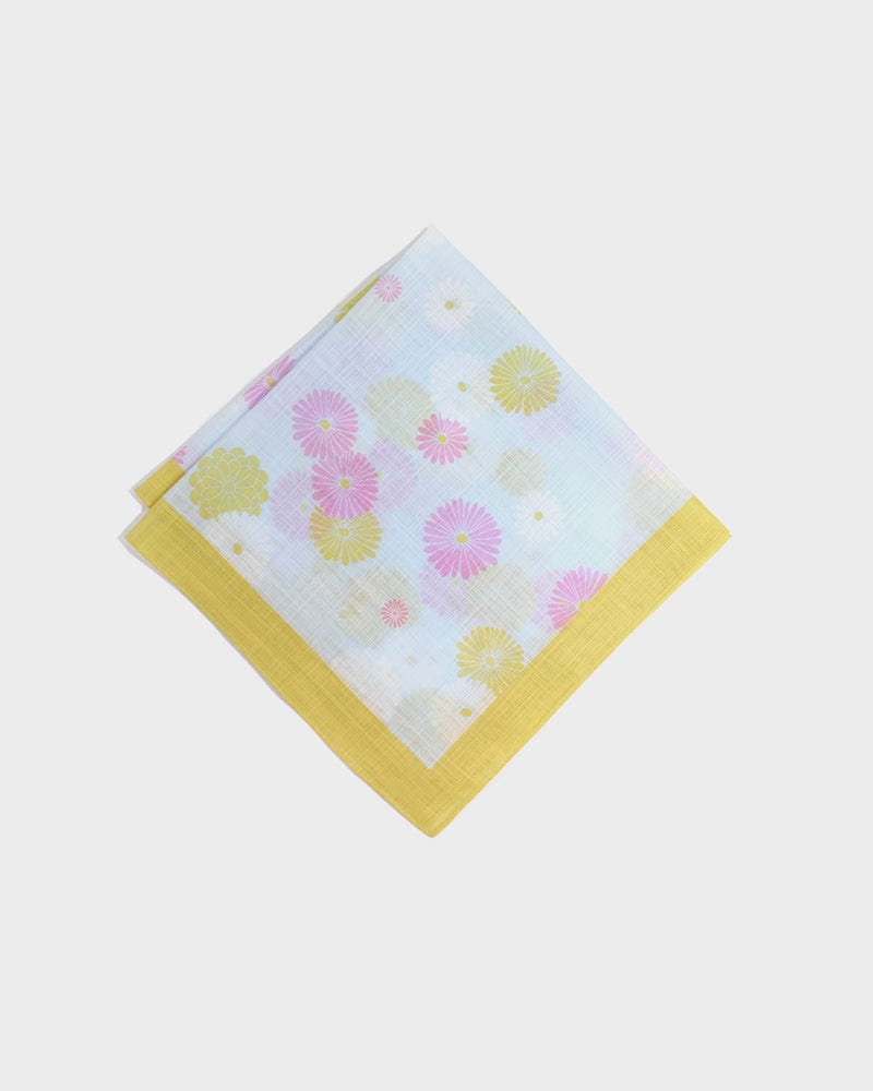 Japanese Handkerchief, Classic, Fushiito, Yellow and Pink Kiku