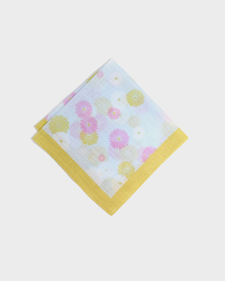 Japanese Handkerchief, Classic, Yellow and Pink Kiku