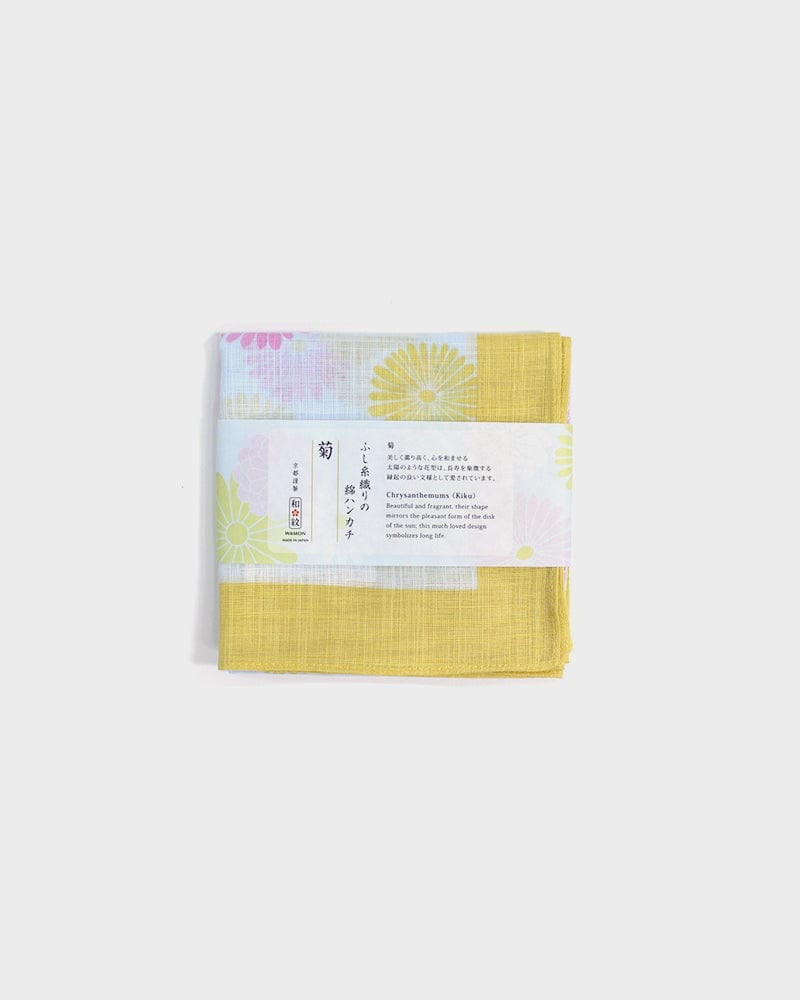 Japanese Handkerchief, Classic, Fushiito, Yellow and Pink Kiku