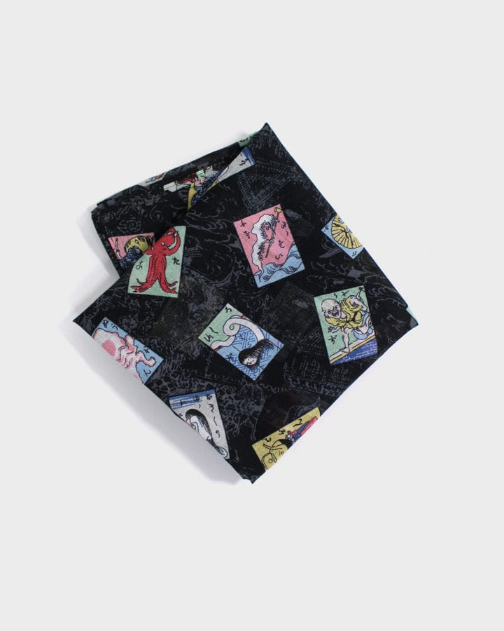 Japanese Handkerchief, Yokai Collectible Cards, Black