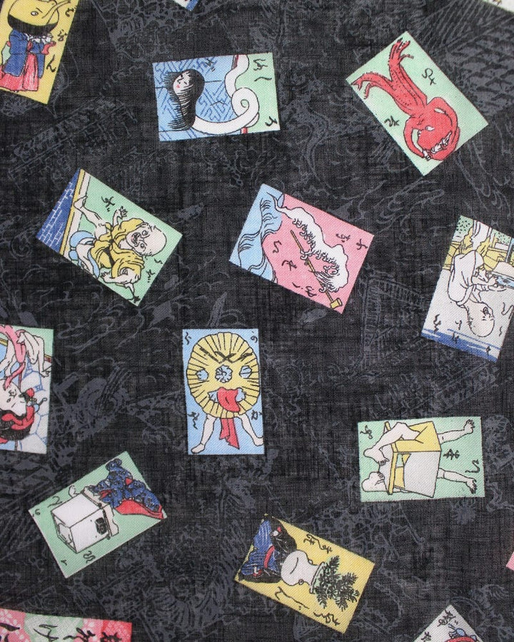 Japanese Handkerchief, Yokai Collectible Cards, Black