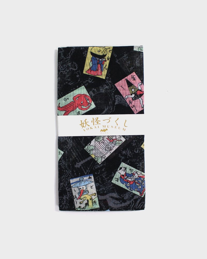Japanese Handkerchief, Yokai Collectible Cards, Black