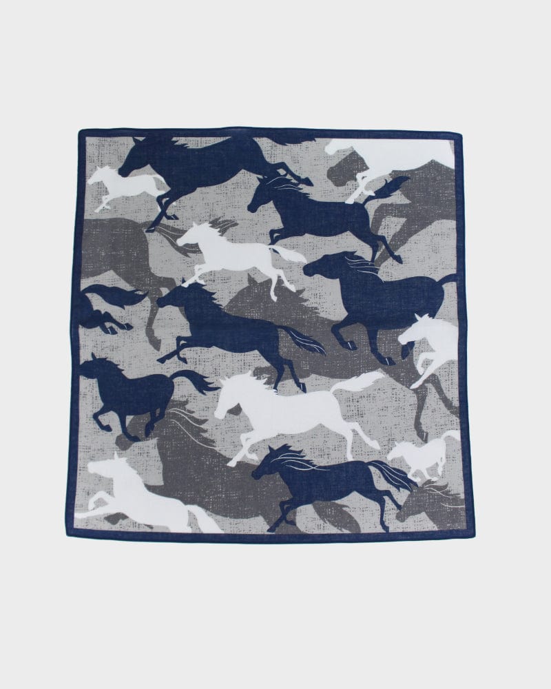 Japanese Handkerchief, Classic, Shofu, Blue Horses