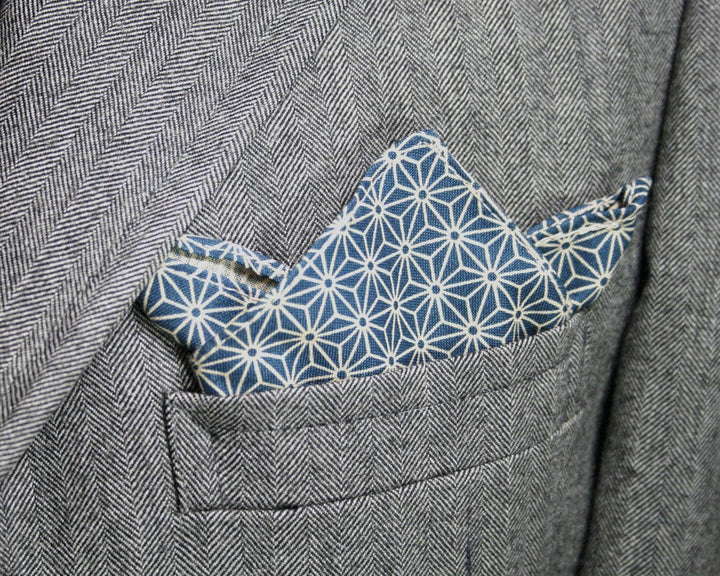 Kiriko Original Pocket Square, Teal Asanoha