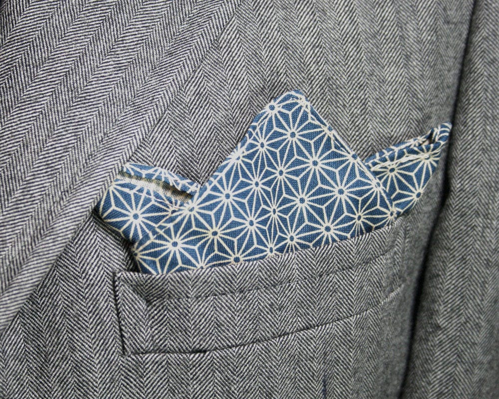 Kiriko Original Pocket Square, Teal Asanoha