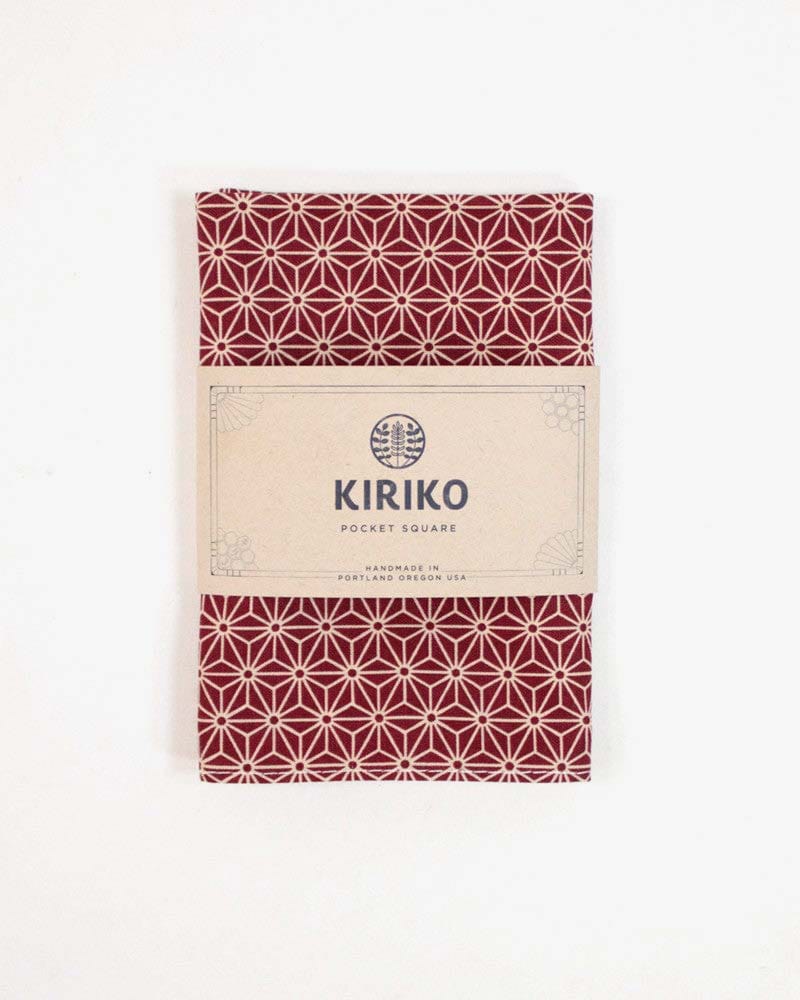 Kiriko Original Pocket Square, Burgundy Asanoha