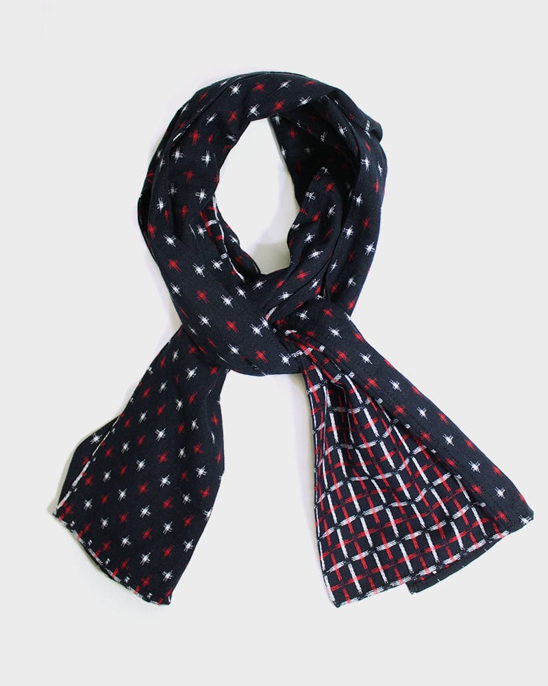 Kiriko Original Scarf, Double Split, Red, White and Indigo, Jyuji
