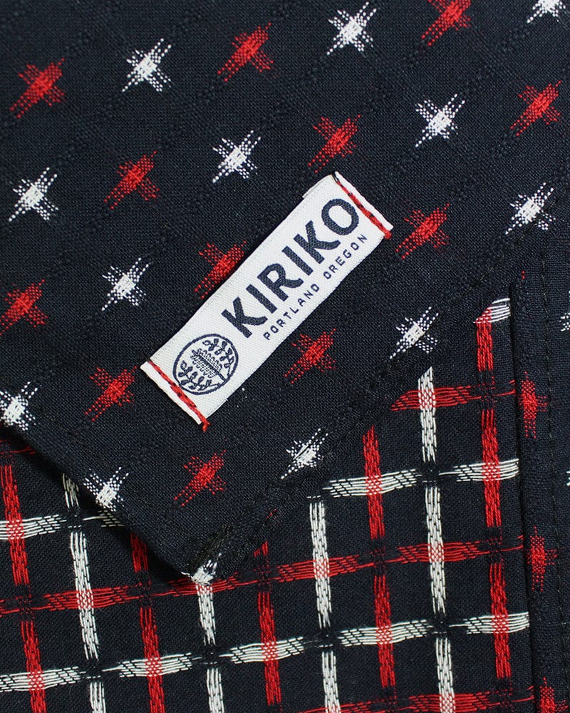 Kiriko Original Scarf, Double Split, Red, White and Indigo, Jyuji