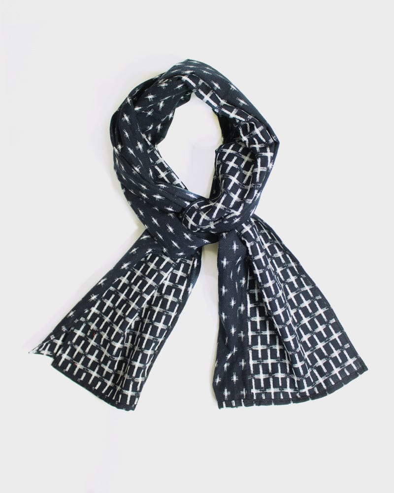 Kiriko Original Scarf, Double Split, White and Indigo, Jyuji