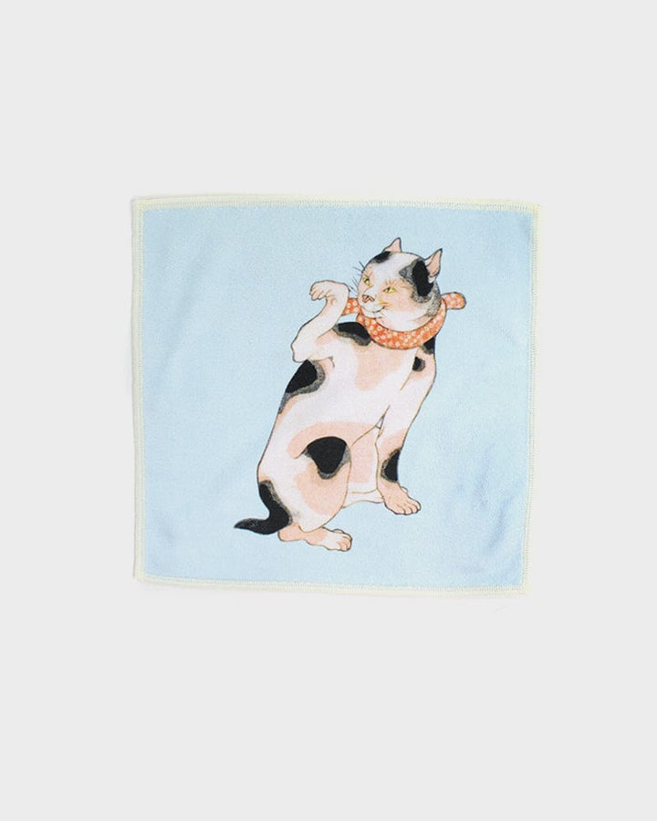 Japanese Handkerchief, Microfiber, Reversible Square, Four Cats, Blue