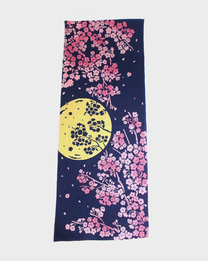 Tenugui, Chusen-Zome, Cherry Blossoms Under Moonlight