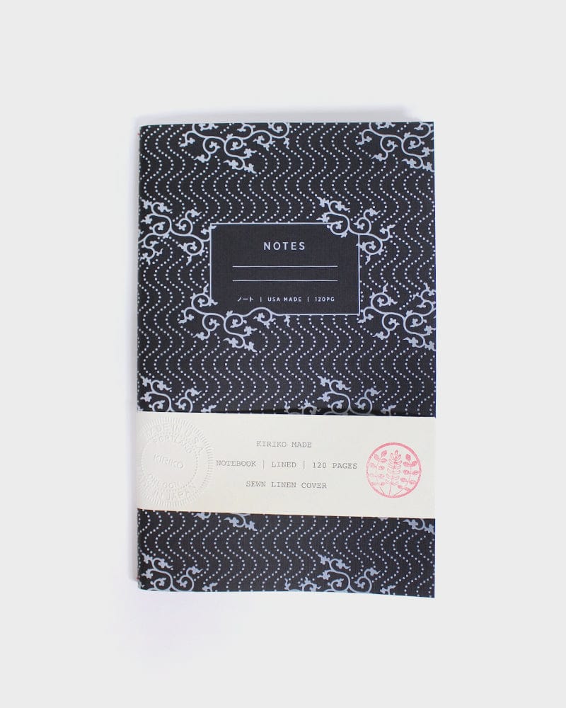 Kiriko Original Lined Notebook, Black Karakusa