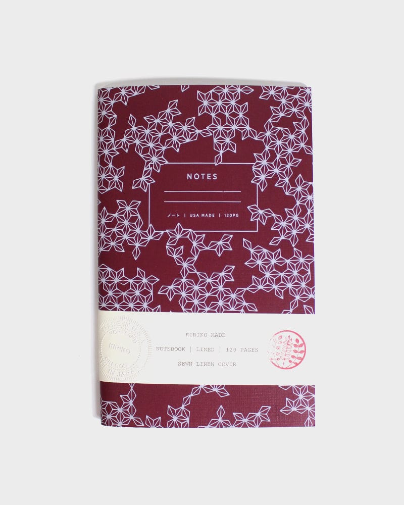 Kiriko Original Lined Notebook, Red Asanoha