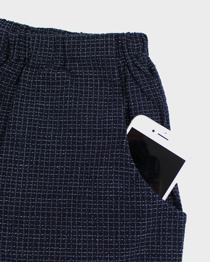 ToK Pants, Chijimi Indigo with Small Grid