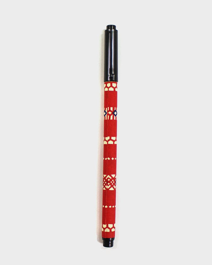 Shogado Calligraphy Brush Pen, Classic Series, Red Geometric Pattern