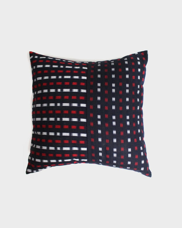 Split Pillow, Black, Red and White Shima, Kasuri