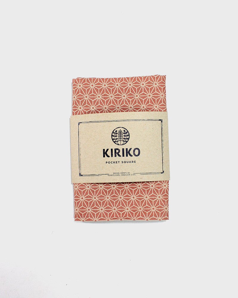 Kiriko Original Pocket Square, Coral Pink Asanoha