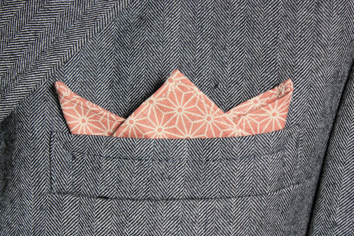 Kiriko Original Pocket Square, Coral Pink Asanoha