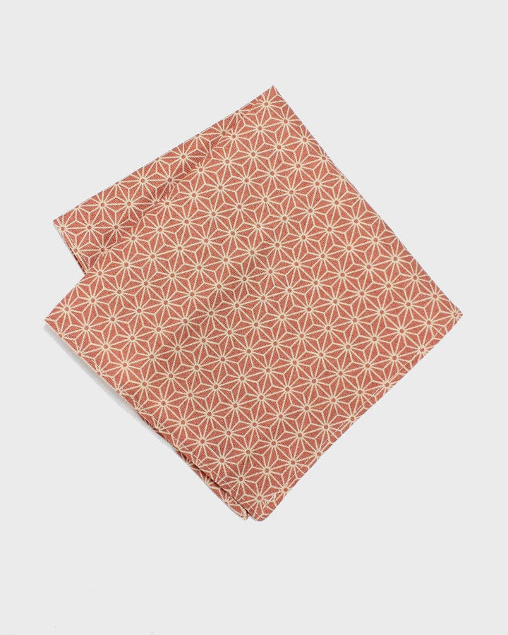 Kiriko Original Pocket Square, Coral Pink Asanoha
