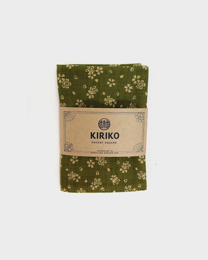 Kiriko Original Pocket Square Green Sakura Kiriko Made 4749