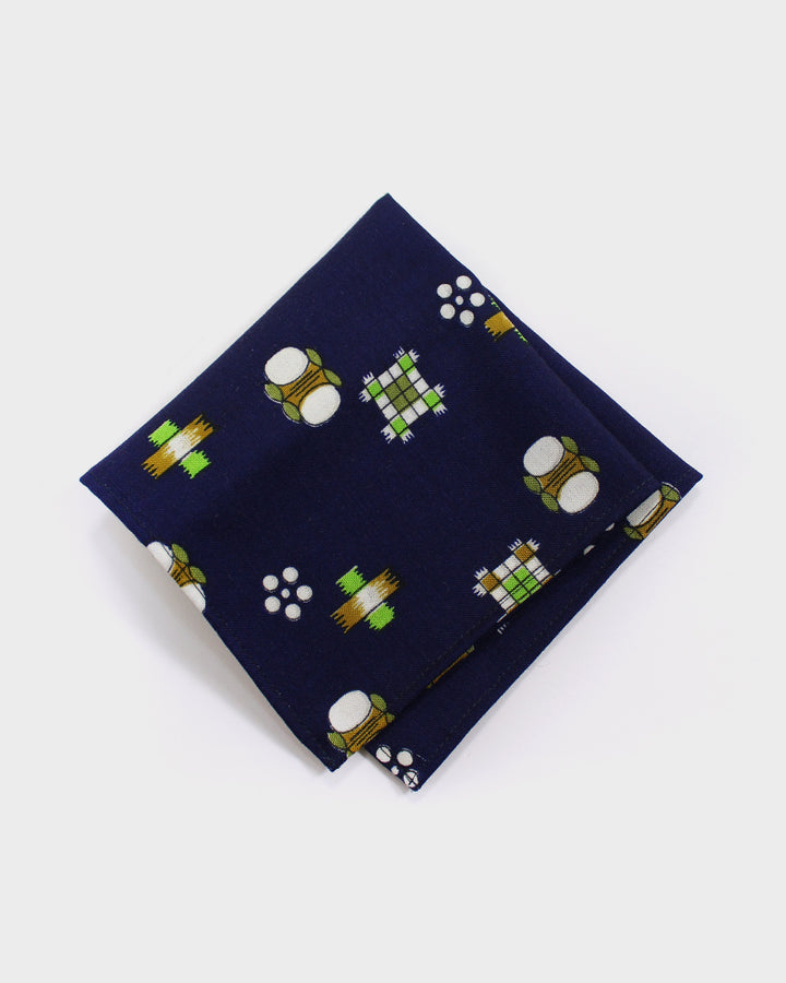 Pocket Square, Indigo, Green and Brown, Kasuri