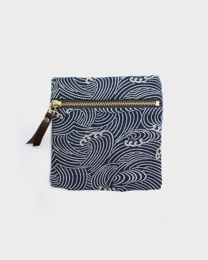 Kiriko Original, Flat Zipper Pouch, Small, Indigo Nami