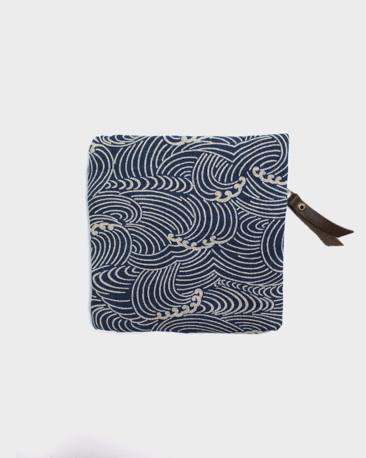 Kiriko Original, Flat Zipper Pouch, Small, Indigo Nami