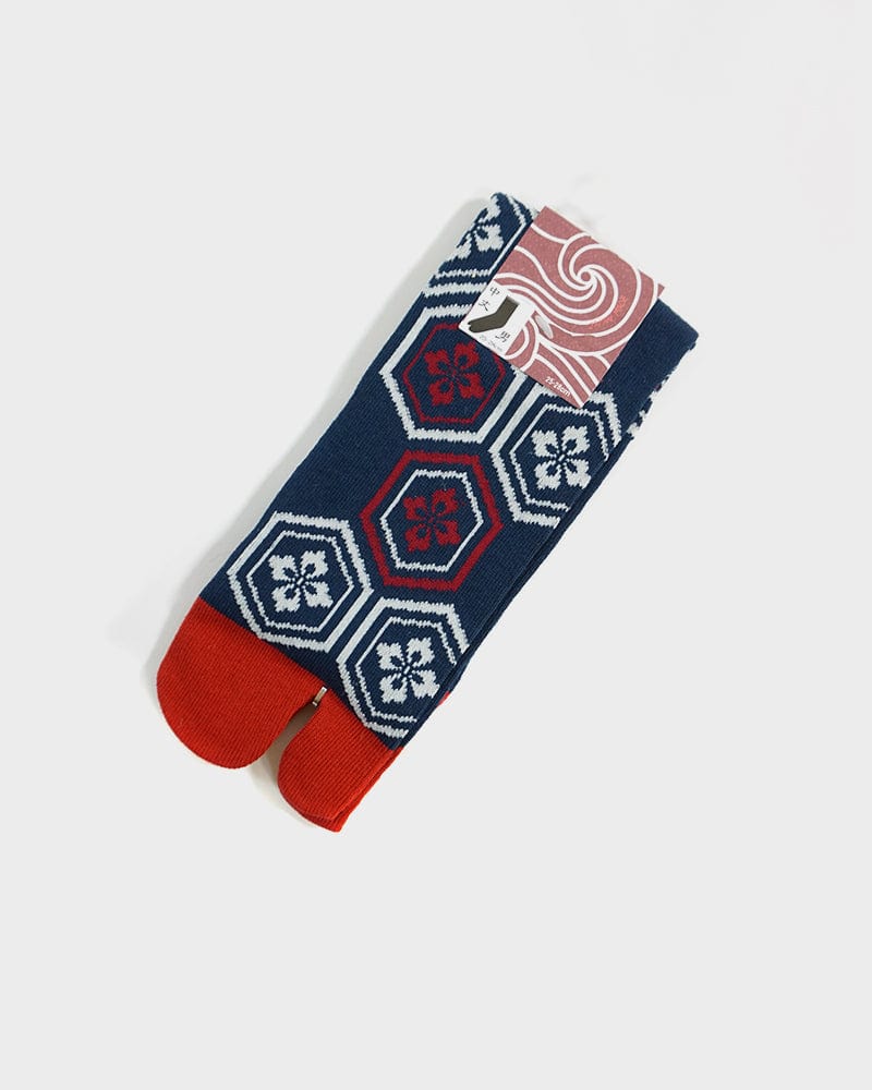 Wa Modern, Tabi Socks, Crew, Kikkou, Navy and Red (M/L)
