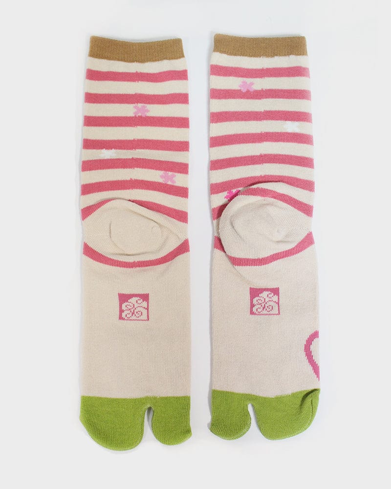 Tabi Socks, Crew, Pink Shima with Two Neko - (S/M)